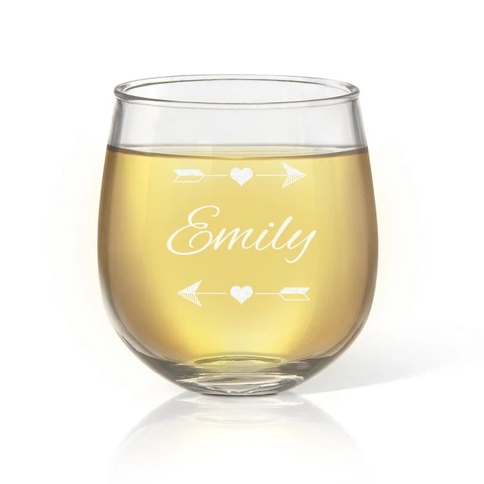 Arrow Engraved Stemless Wine Glass