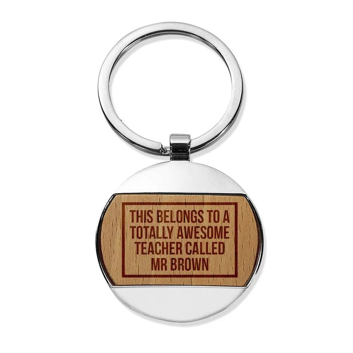 Awesome Teacher Engraved Round Metal Keyring