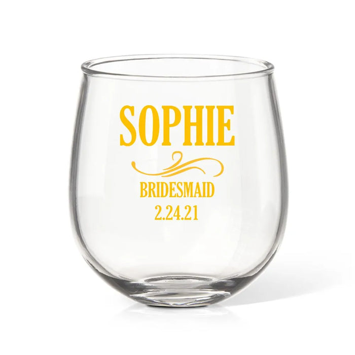 Bridal Party Coloured Stemless Wine Glass