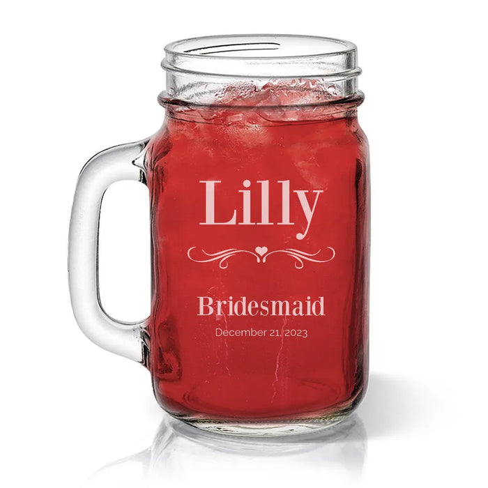 Bridesmaid Engraved Mason Jars