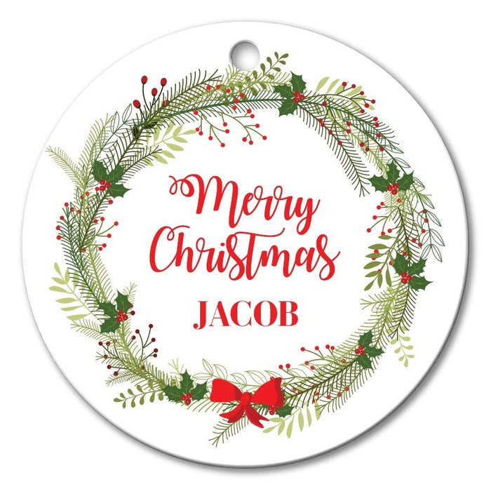 Christmas Wreath Round Porcelain Ornament