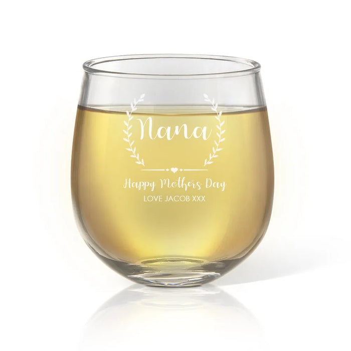 Crest Engraved Stemless Wine Glass