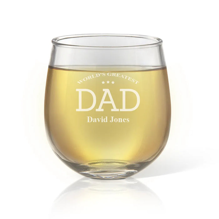 Greatest Dad Engraved Stemless Wine Glass