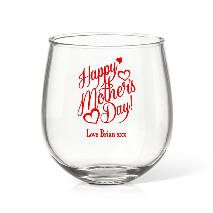 Happy Mother's Day Coloured Stemless Wine Glass