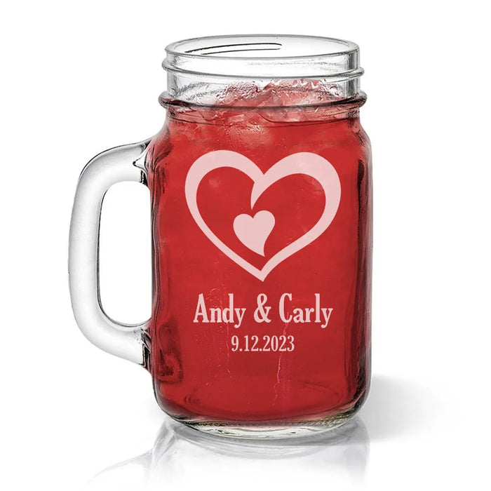 Heart Engraved Mason Jars