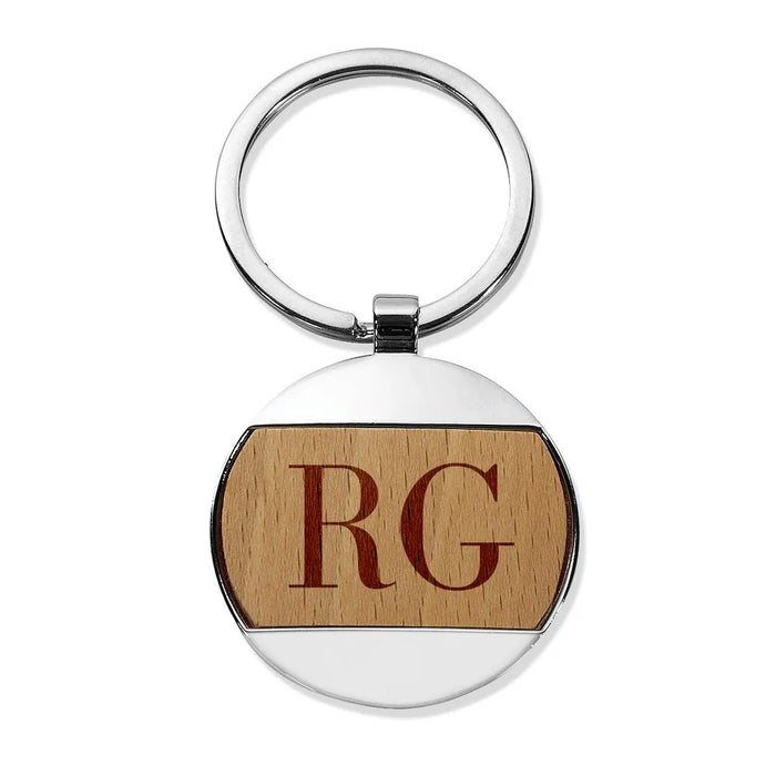 Initials Engraved Round Metal Keyring