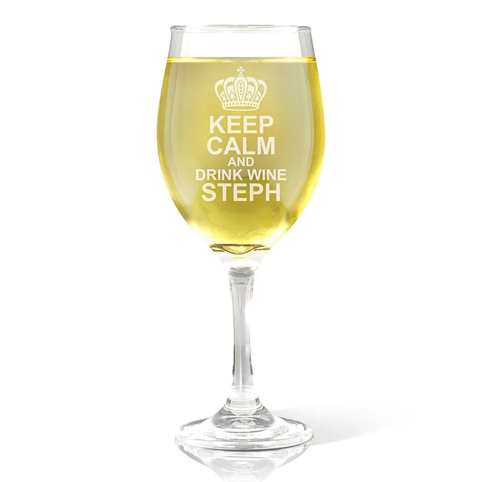 Keep Calm Engraved Wine Glass