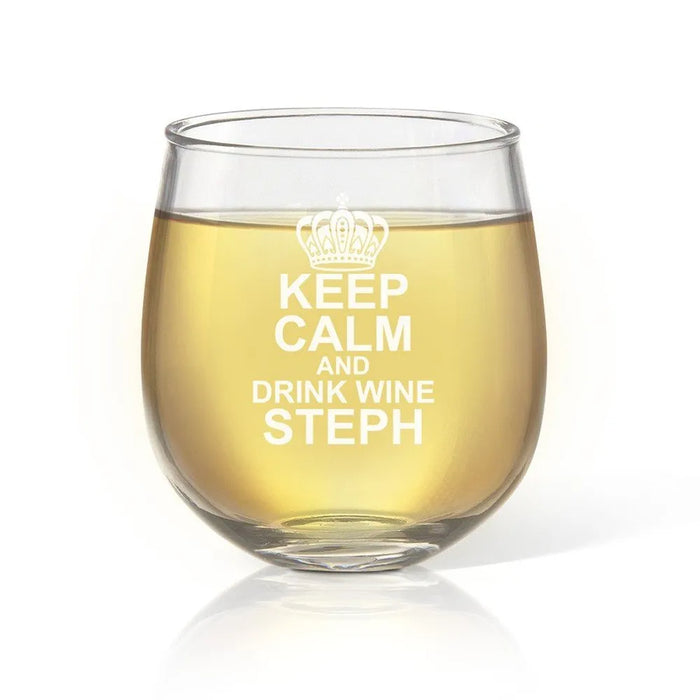 Keep Calm Engraved Stemless Wine Glass