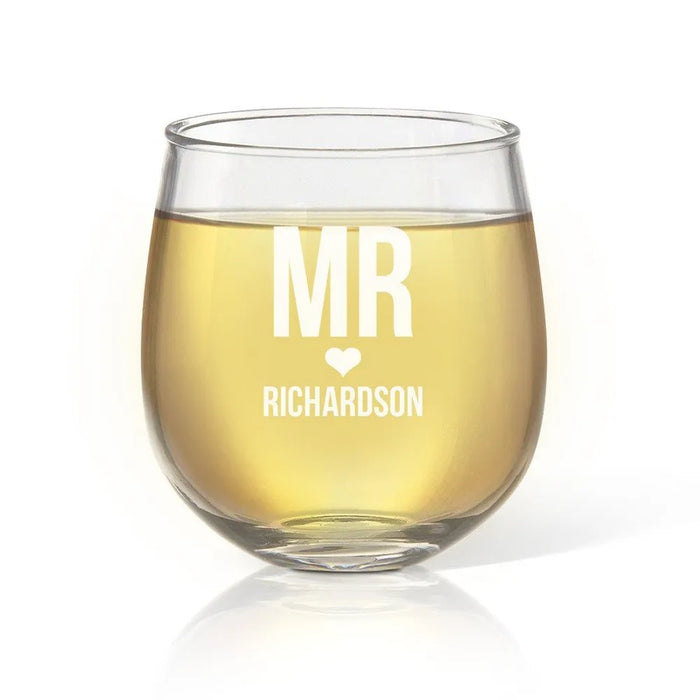 Mr Love Engraved Stemless Wine Glass