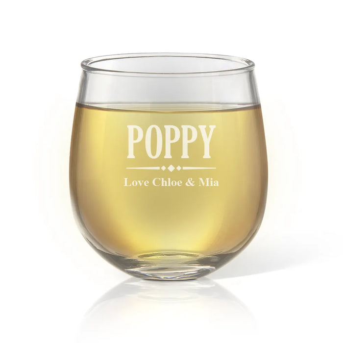 Poppy Engraved Stemless Wine Glass