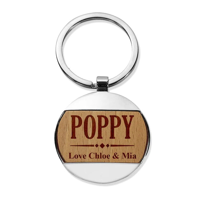 Poppy Engraved Round Metal Keyring