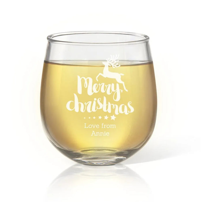 Reindeer Christmas Engraved Stemless Wine Glass