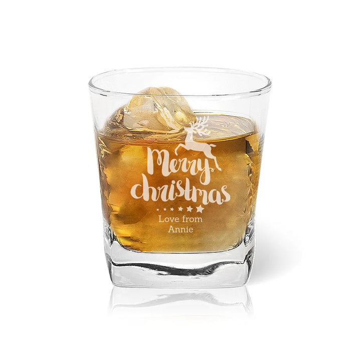 Reindeer Christmas Engraved Tumbler Glass