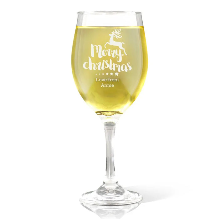 Reindeer Christmas Engraved Wine Glass