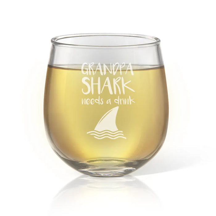 Shark Engraved Stemless Wine Glass