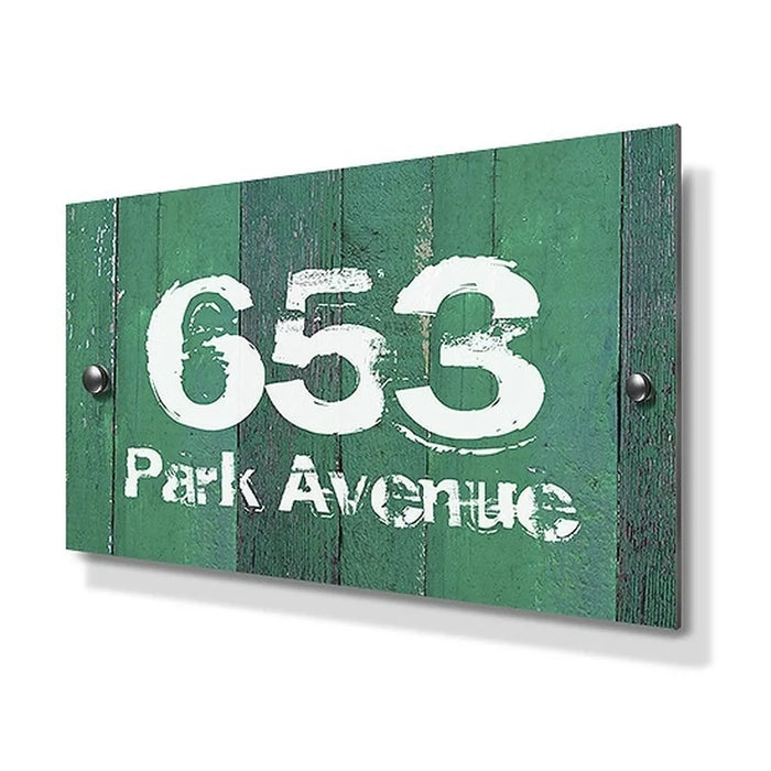 Green Wood Panel Effect Standard Metal House Sign