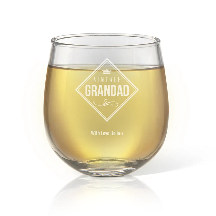 Vintage Engraved Stemless Wine Glass