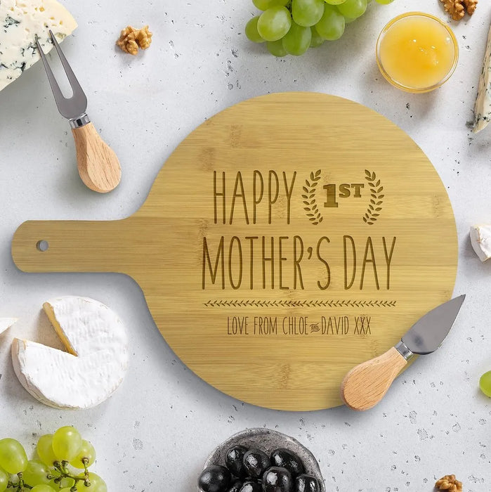 1st Mother's Day Round Bamboo Serving Board