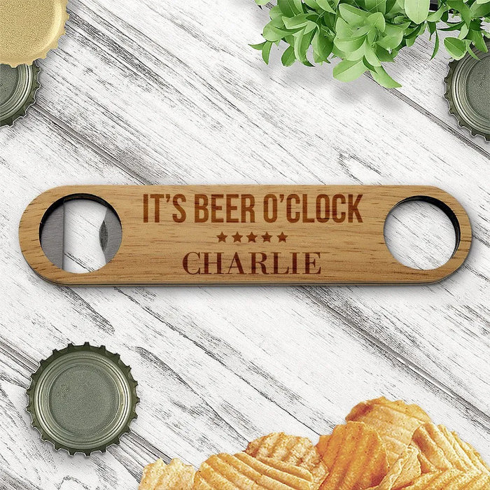 Beer O'Clock Engraved Wooden Bottle Opener