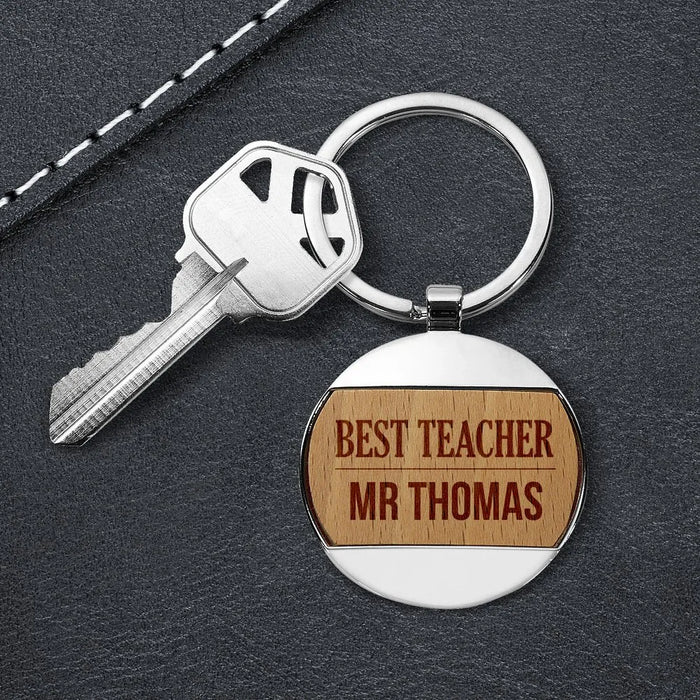 Best Teacher Engraved Round Metal Keyring