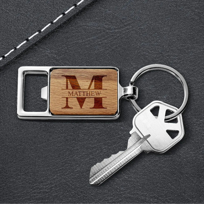 Monogram Engraved Rectangle Metal Keyring