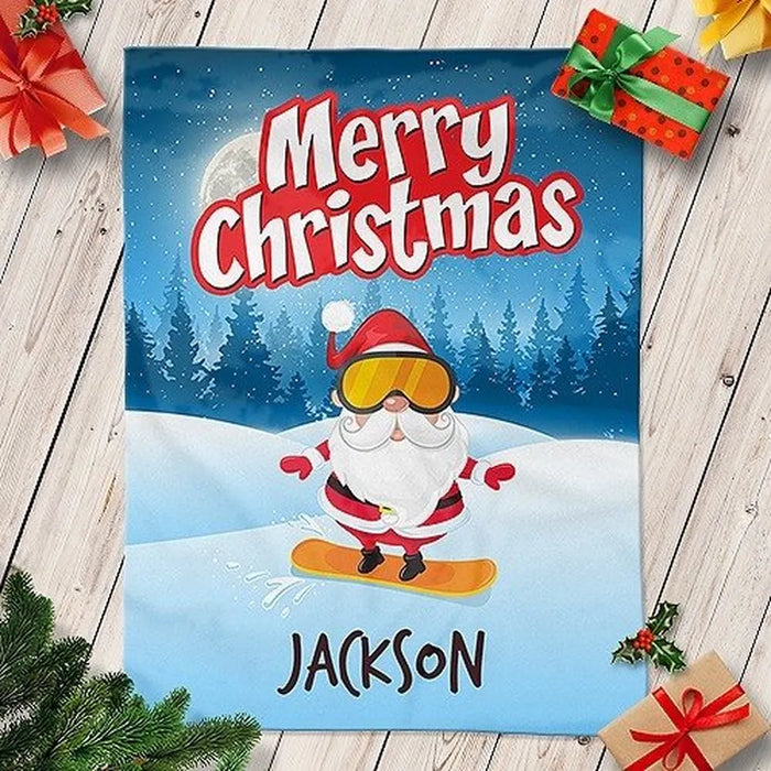 Santa Snowboarding Blanket