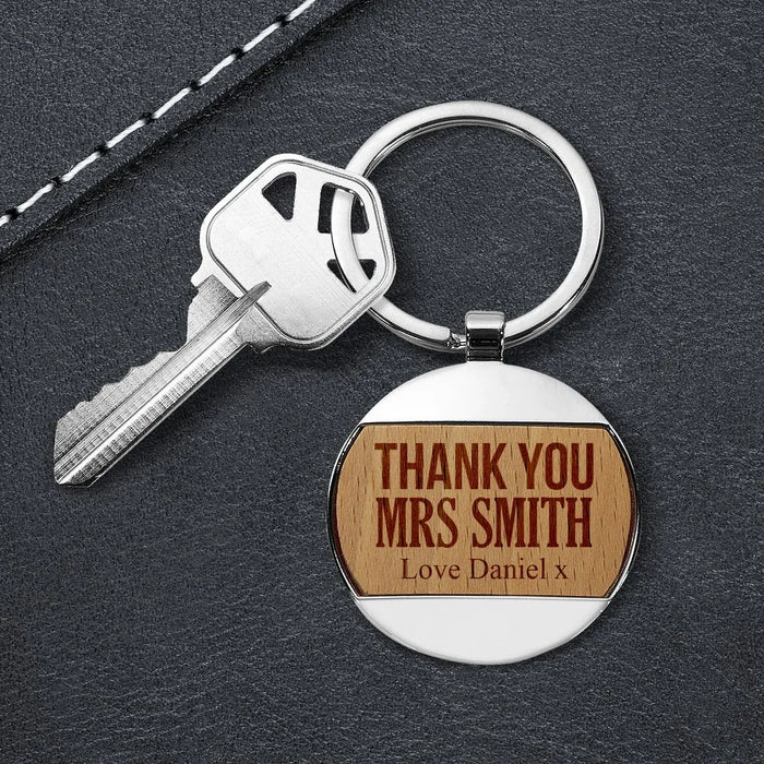 Thank You Engraved Round Metal Keyring