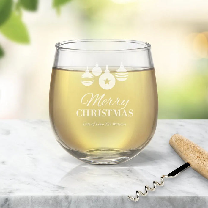 Bauble Engraved Stemless Wine Glass