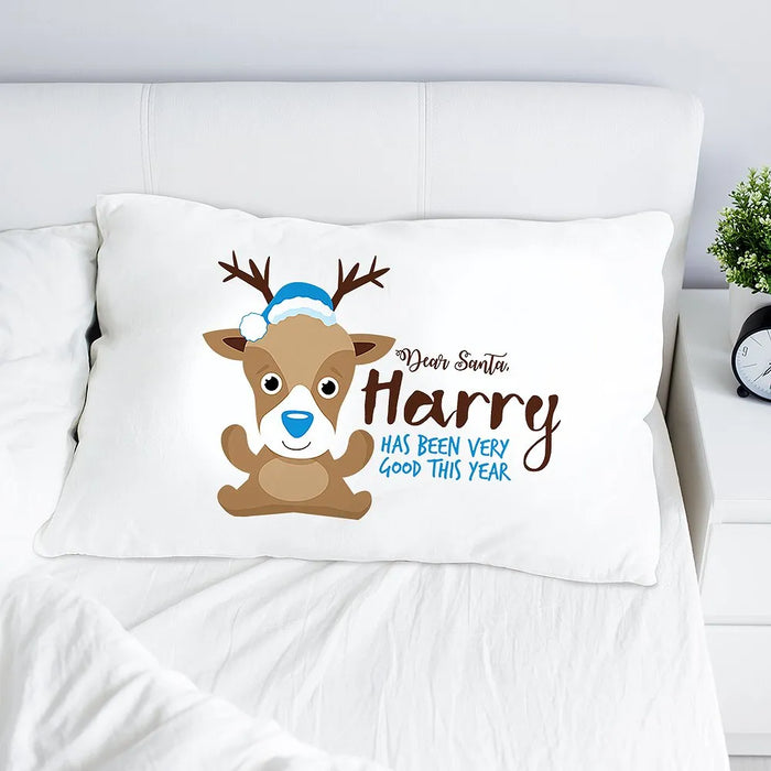 Blue Reindeer Pillow Case