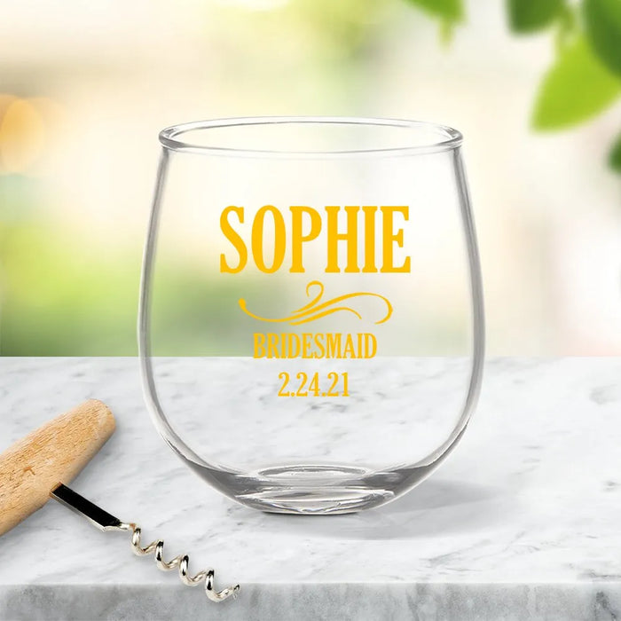 Bridal Party Coloured Stemless Wine Glass