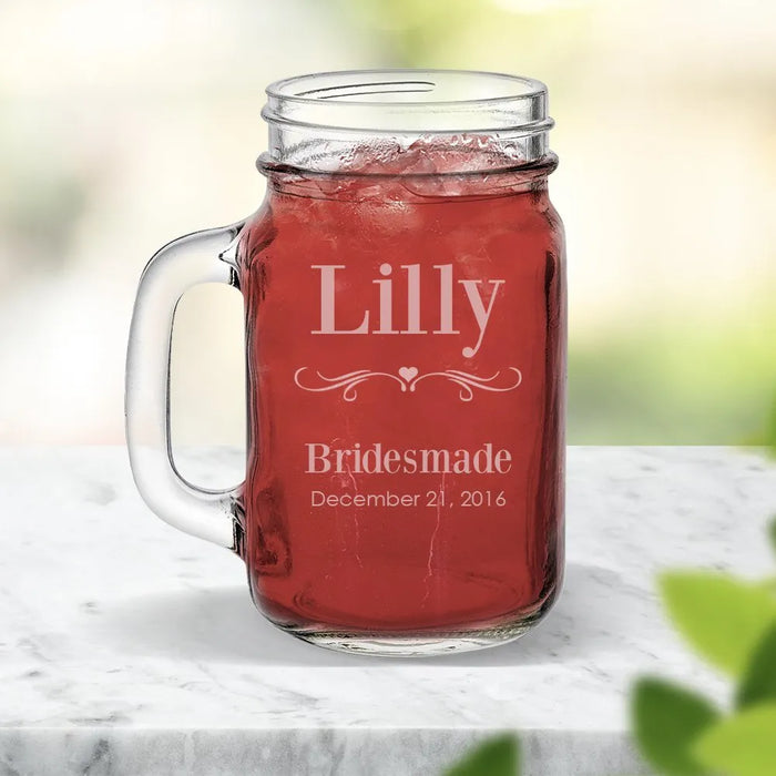 Bridesmaid Engraved Mason Jars