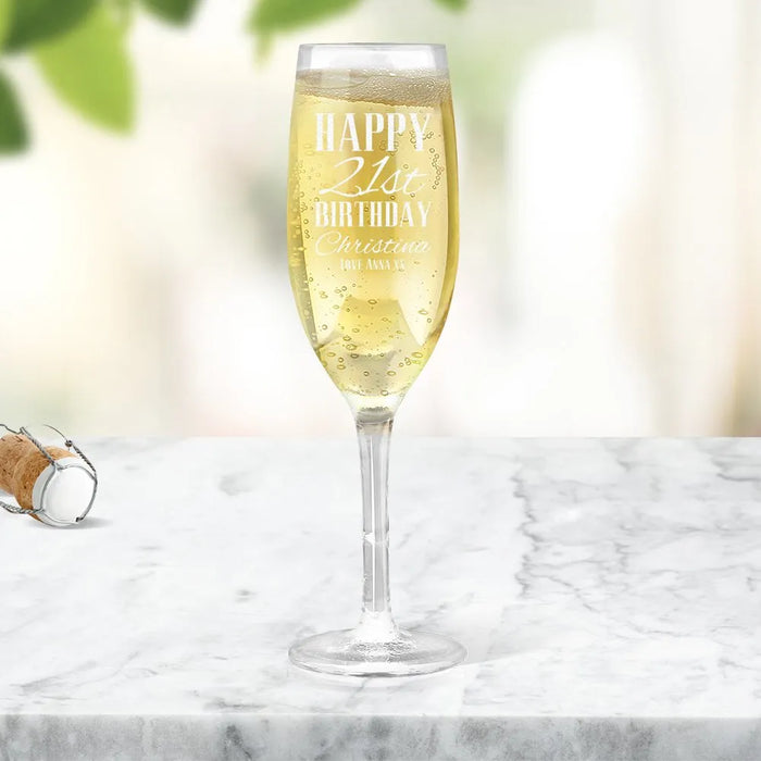 Classic Happy Birthday Engraved Champagne Glass