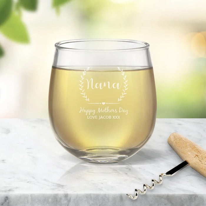 Crest Engraved Stemless Wine Glass