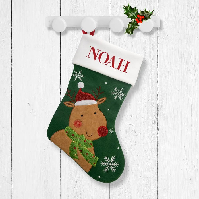 Cute Reindeer Green Santa Stocking