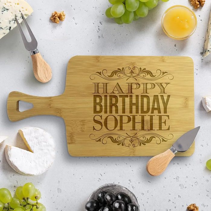 Happy Birthday Rectangle Bamboo Serving Board