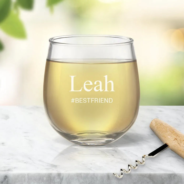 Hash Tag Engraved Stemless Wine Glass