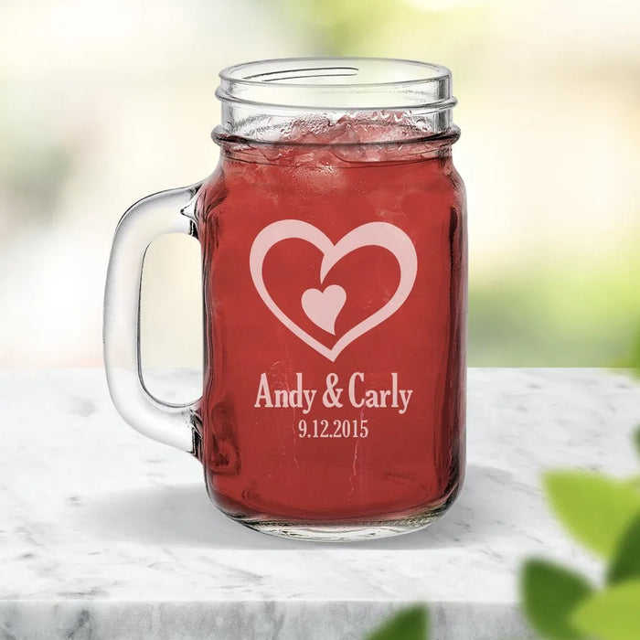 Heart Engraved Mason Jars