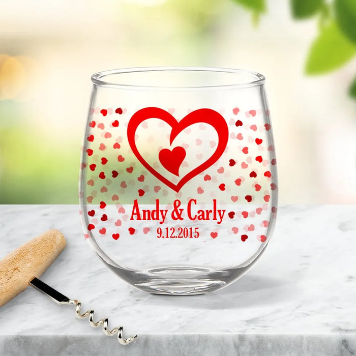 Hearts Coloured Stemless Wine Glass