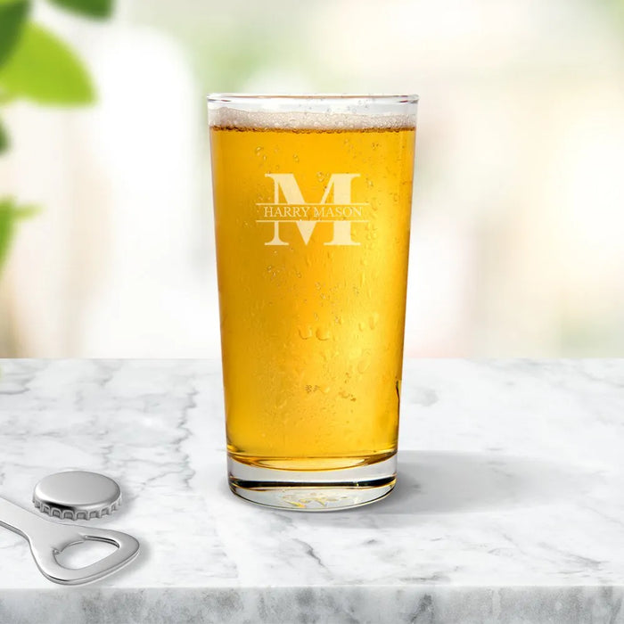 Initial Monogram Engraved Pint Glass