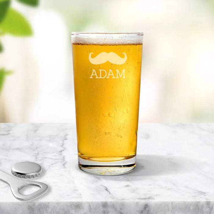 Moustache Engraved Pint Glass