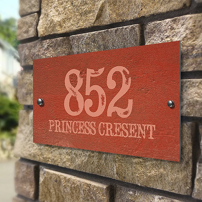 Orange Cement Effect Standard Metal House Sign