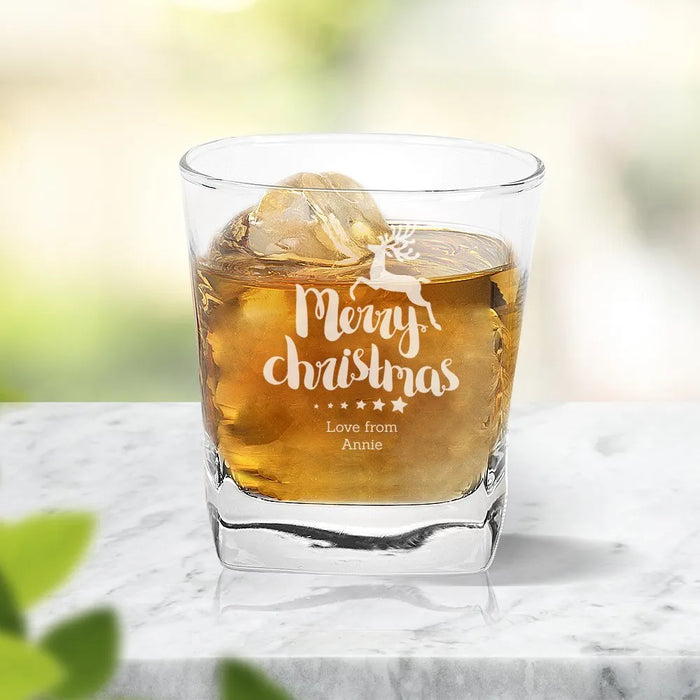 Reindeer Christmas Engraved Tumbler Glass