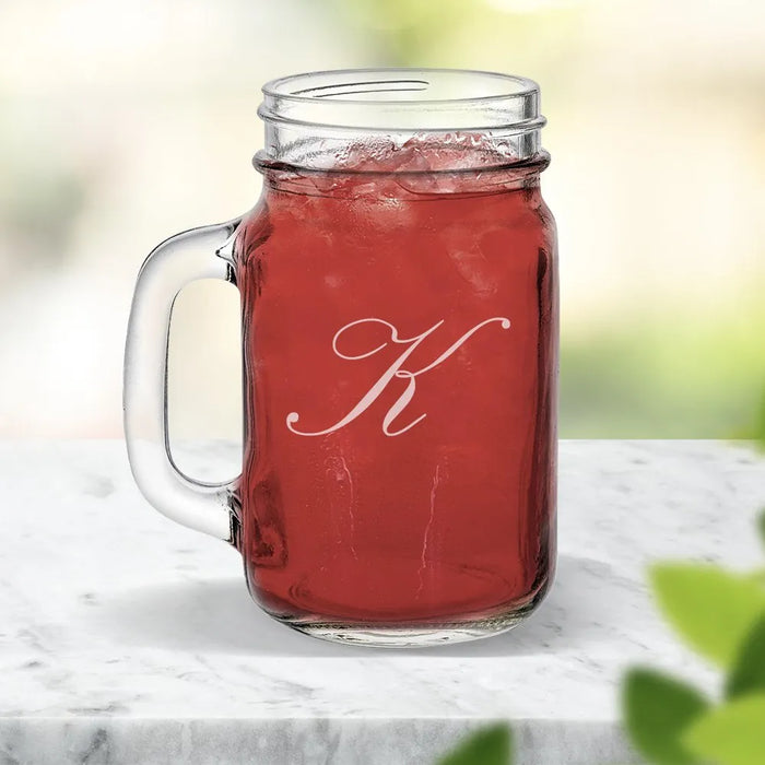 Single Initial Engraved Mason Jars