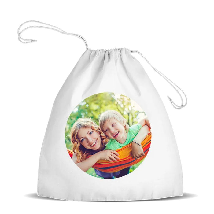 Photo White Drawstring Bag