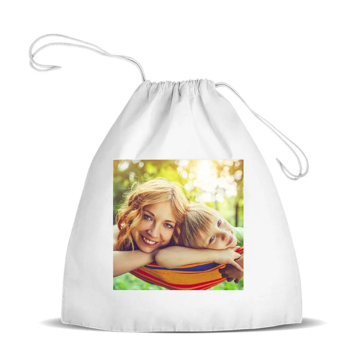 Photo White Drawstring Bag